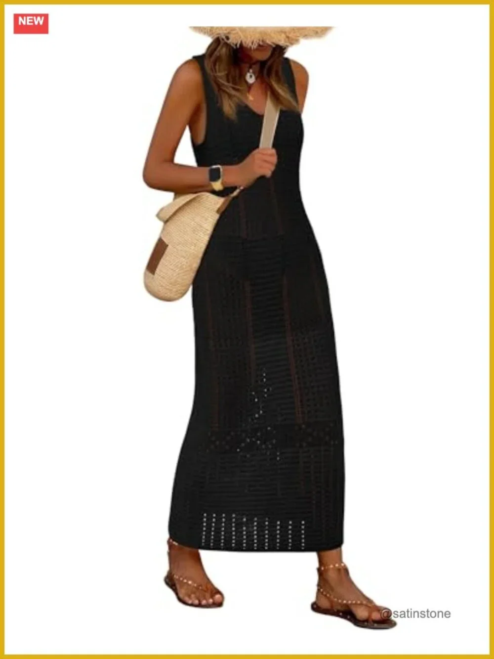 Crochet Swimsuit Coverup Sleeveless V-Neck Maxi Beach Vacation Cover Up